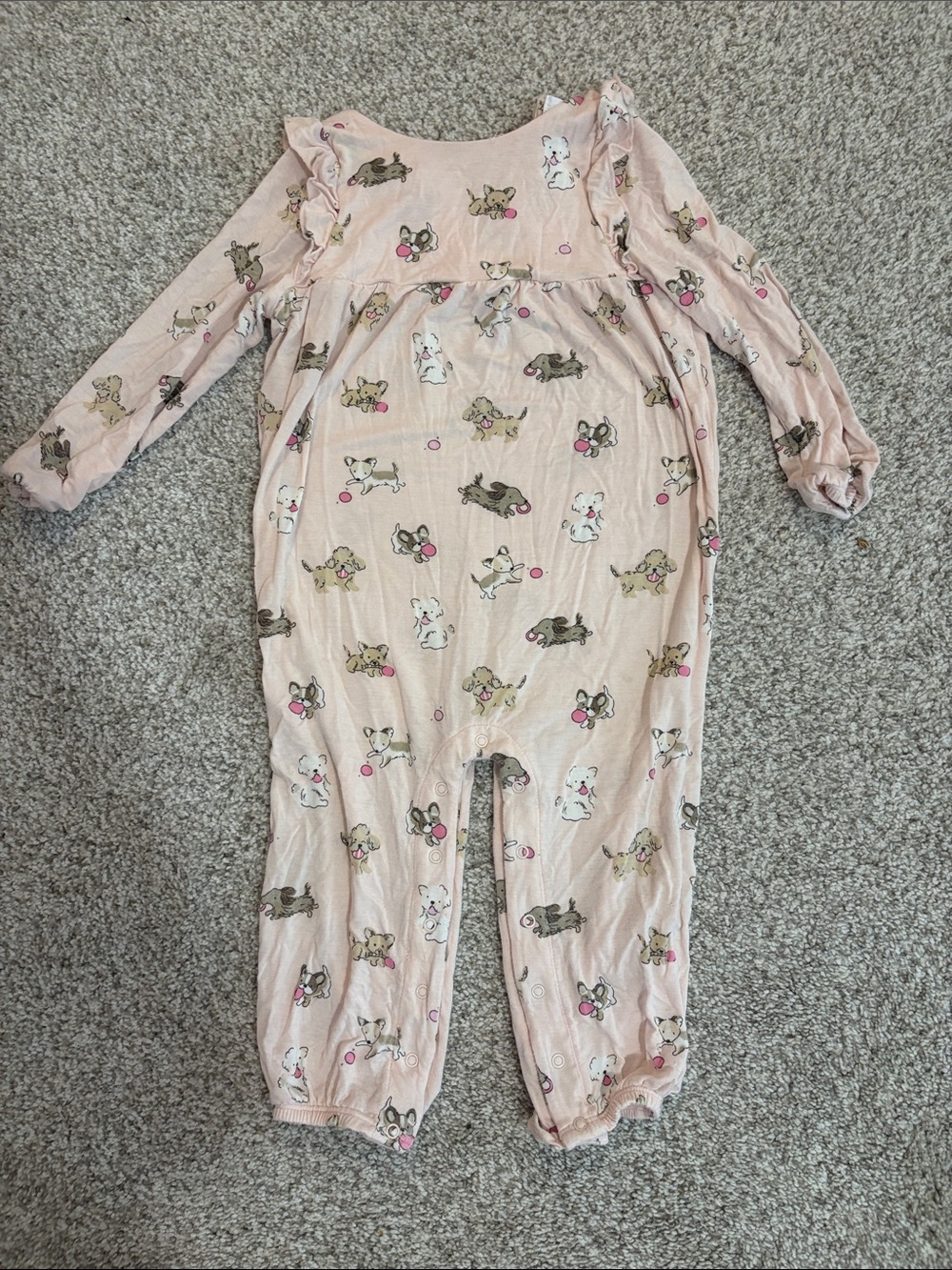 Angel Dear Pink Puppy Print Long-Sleeve One-Piece